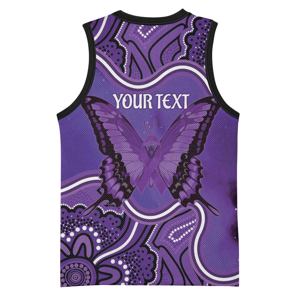 Australia Lupus Awareness Month Personalised Basketball Jersey Butterfly Purple Ribbon Invisible Illness Indigenous Art