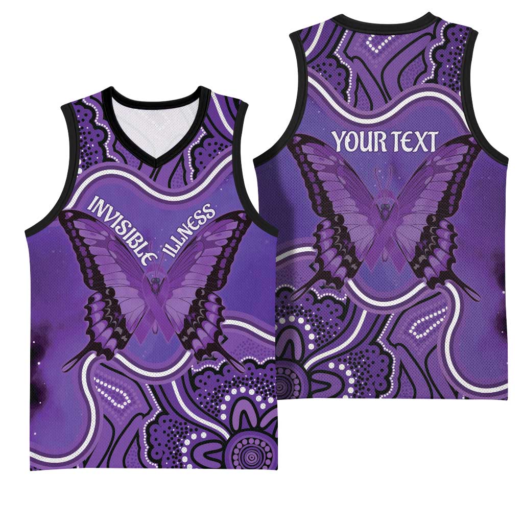 Australia Lupus Awareness Month Personalised Basketball Jersey Butterfly Purple Ribbon Invisible Illness Indigenous Art