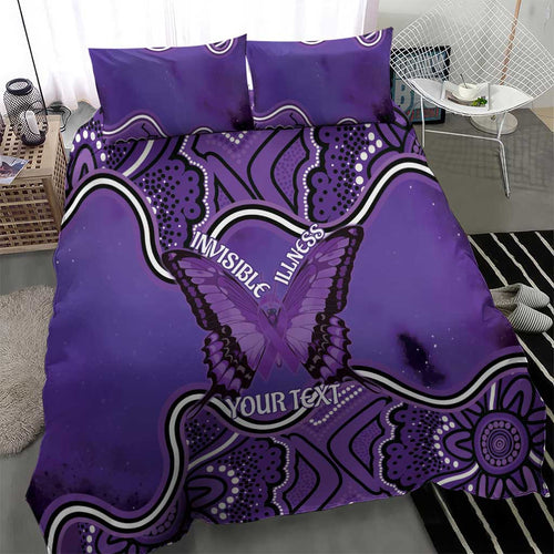 Australia Lupus Awareness Month Personalised Bedding Set Butterfly Purple Ribbon Invisible Illness Indigenous Art