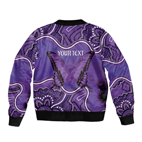 Australia Lupus Awareness Month Personalised Bomber Jacket Butterfly Purple Ribbon Invisible Illness Indigenous Art