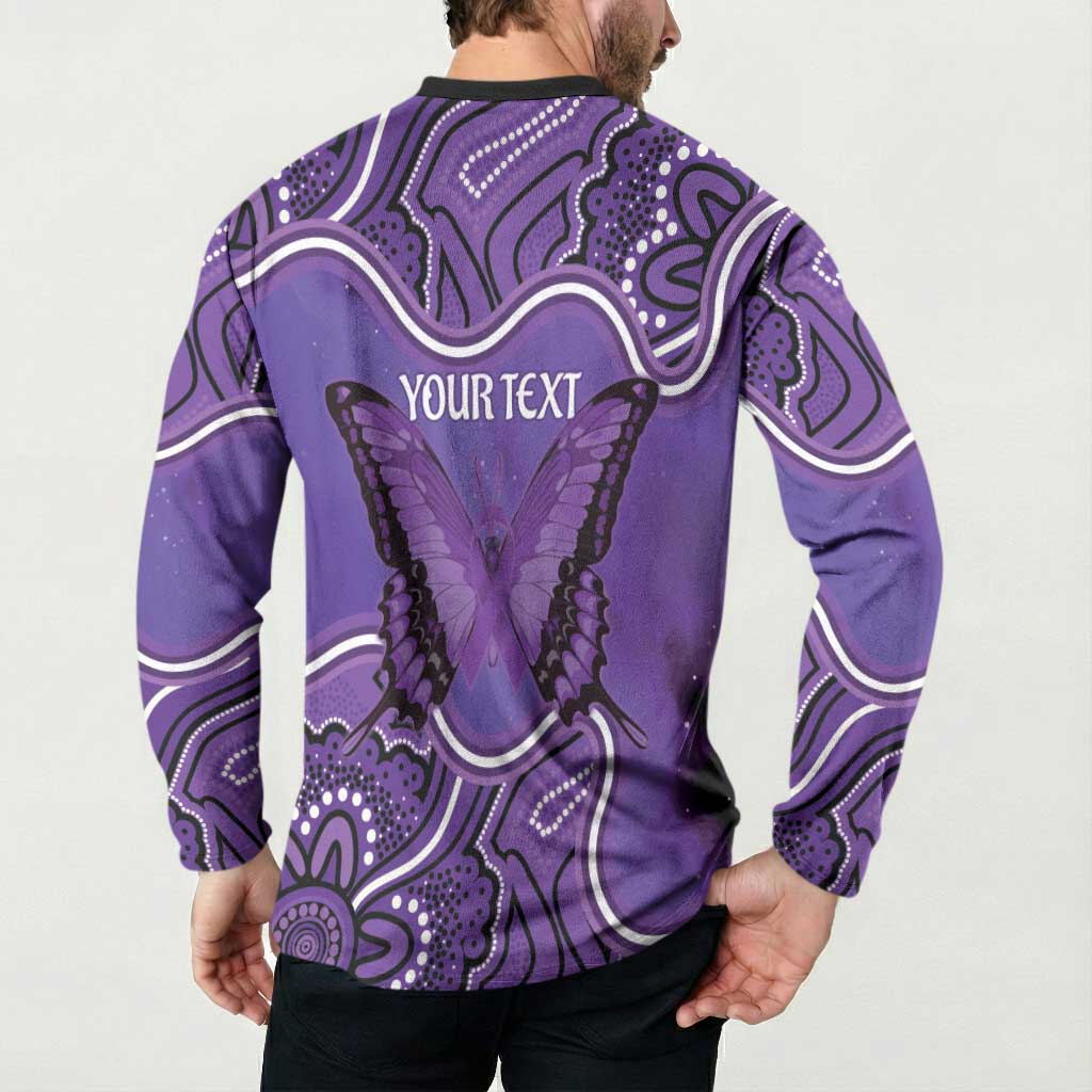 Australia Lupus Awareness Month Personalised Button Sweatshirt Butterfly Purple Ribbon Invisible Illness Indigenous Art