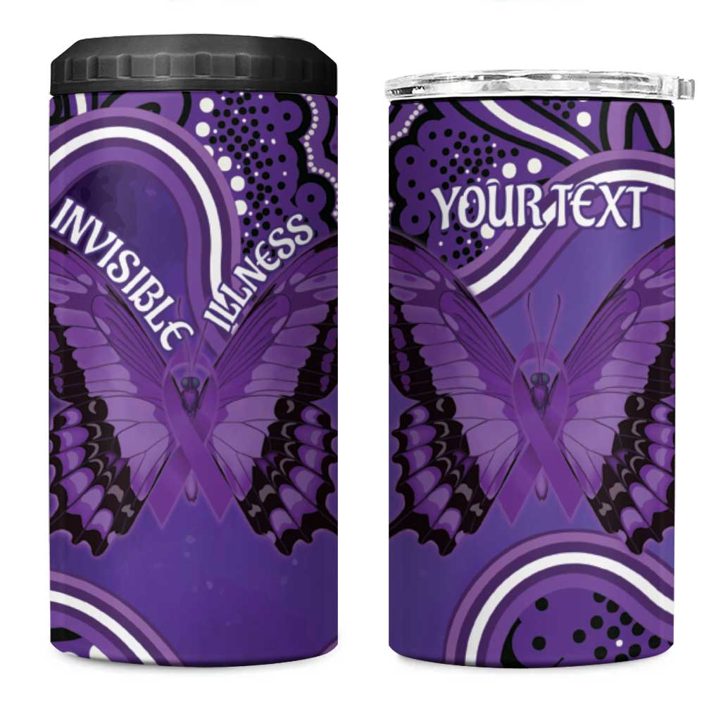 Australia Lupus Awareness Month Personalised 4 in 1 Can Cooler Tumbler Butterfly Purple Ribbon Invisible Illness Indigenous Art
