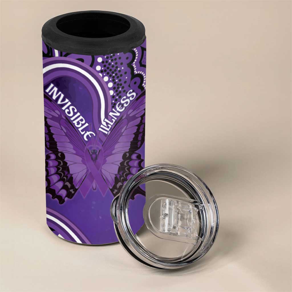 Australia Lupus Awareness Month Personalised 4 in 1 Can Cooler Tumbler Butterfly Purple Ribbon Invisible Illness Indigenous Art