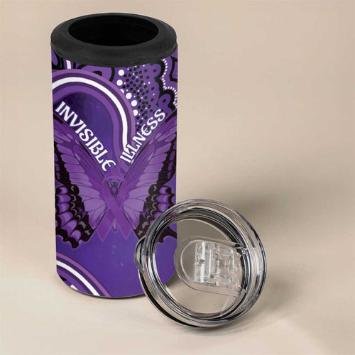Australia Lupus Awareness Month Personalised 4 in 1 Can Cooler Tumbler Butterfly Purple Ribbon Invisible Illness Indigenous Art