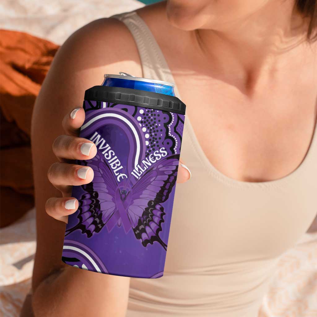 Australia Lupus Awareness Month Personalised 4 in 1 Can Cooler Tumbler Butterfly Purple Ribbon Invisible Illness Indigenous Art