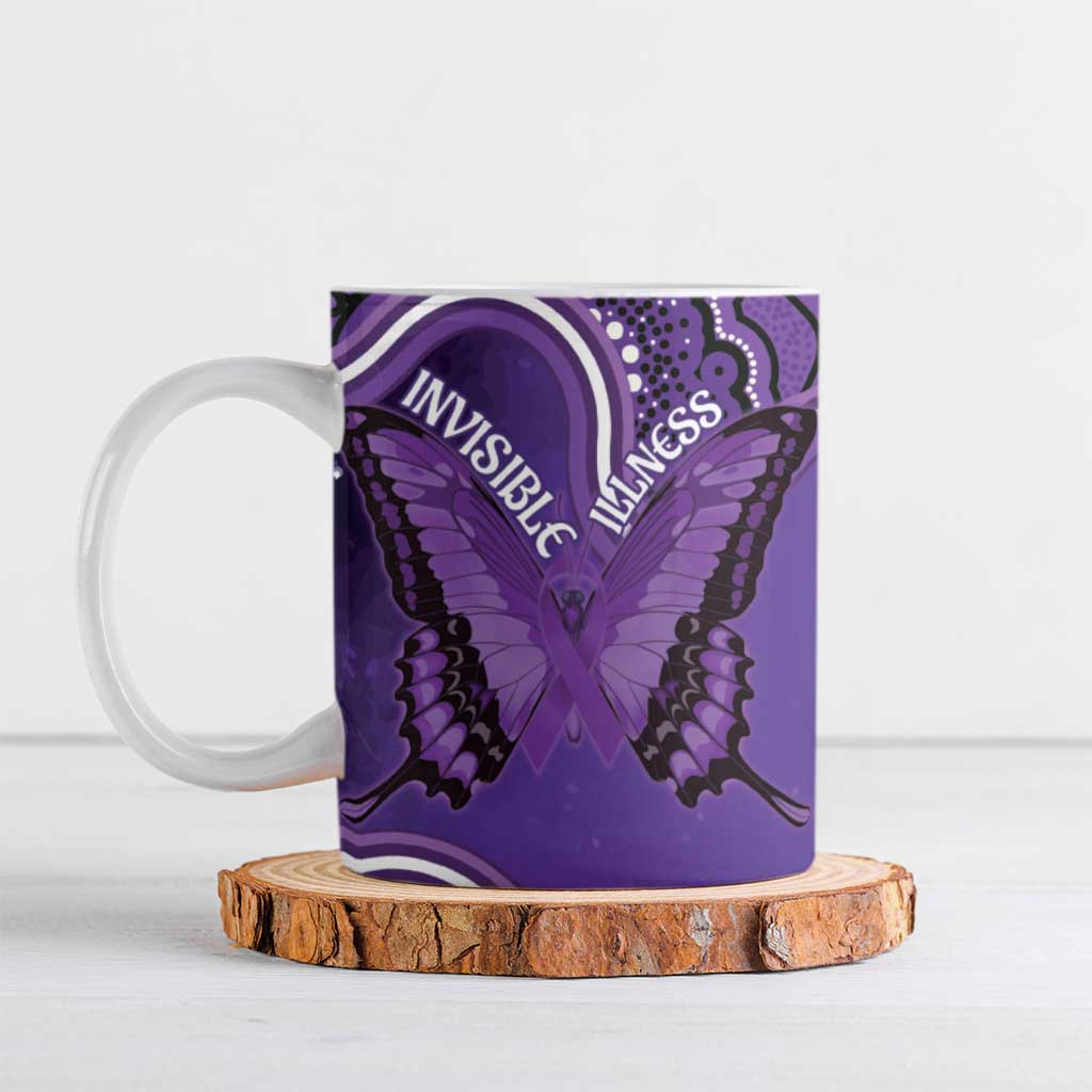 Australia Lupus Awareness Month Personalised Ceramic Mug Butterfly Purple Ribbon Invisible Illness Indigenous Art