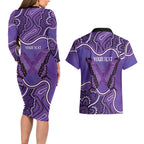 Australia Lupus Awareness Month Personalised Couples Matching Long Sleeve Bodycon Dress and Hawaiian Shirt Butterfly Purple Ribbon Invisible Illness Indigenous Art