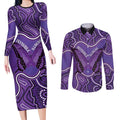 Australia Lupus Awareness Month Personalised Couples Matching Long Sleeve Bodycon Dress and Long Sleeve Button Shirt Butterfly Purple Ribbon Invisible Illness Indigenous Art