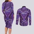 Australia Lupus Awareness Month Personalised Couples Matching Long Sleeve Bodycon Dress and Long Sleeve Button Shirt Butterfly Purple Ribbon Invisible Illness Indigenous Art