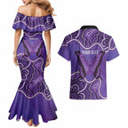 Australia Lupus Awareness Month Personalised Couples Matching Mermaid Dress and Hawaiian Shirt Butterfly Purple Ribbon Invisible Illness Indigenous Art