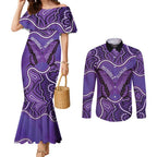 Australia Lupus Awareness Month Personalised Couples Matching Mermaid Dress and Long Sleeve Button Shirt Butterfly Purple Ribbon Invisible Illness Indigenous Art