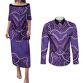 Australia Lupus Awareness Month Personalised Couples Matching Puletasi and Long Sleeve Button Shirt Butterfly Purple Ribbon Invisible Illness Indigenous Art