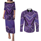 Australia Lupus Awareness Month Personalised Couples Matching Puletasi and Long Sleeve Button Shirt Butterfly Purple Ribbon Invisible Illness Indigenous Art