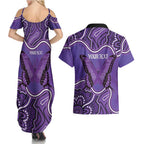 Australia Lupus Awareness Month Personalised Couples Matching Summer Maxi Dress and Hawaiian Shirt Butterfly Purple Ribbon Invisible Illness Indigenous Art