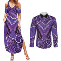 Australia Lupus Awareness Month Personalised Couples Matching Summer Maxi Dress and Long Sleeve Button Shirt Butterfly Purple Ribbon Invisible Illness Indigenous Art