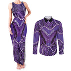 Australia Lupus Awareness Month Personalised Couples Matching Tank Maxi Dress and Long Sleeve Button Shirt Butterfly Purple Ribbon Invisible Illness Indigenous Art