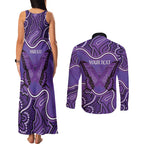 Australia Lupus Awareness Month Personalised Couples Matching Tank Maxi Dress and Long Sleeve Button Shirt Butterfly Purple Ribbon Invisible Illness Indigenous Art