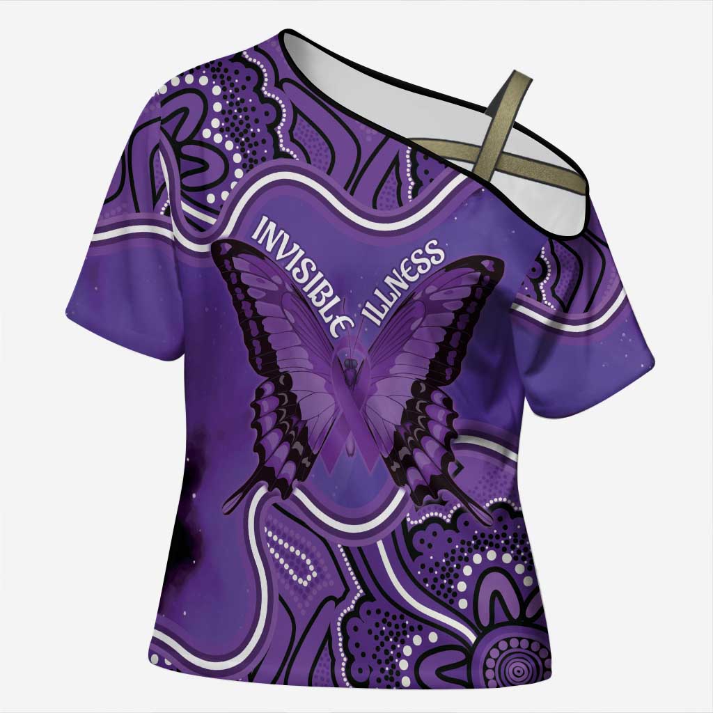 Australia Lupus Awareness Month Personalised Cross Shoulder Shirt Butterfly Purple Ribbon Invisible Illness Indigenous Art