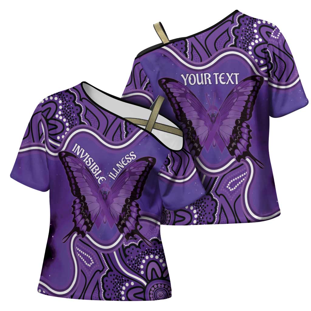 Australia Lupus Awareness Month Personalised Cross Shoulder Shirt Butterfly Purple Ribbon Invisible Illness Indigenous Art