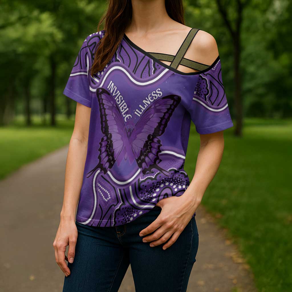 Australia Lupus Awareness Month Personalised Cross Shoulder Shirt Butterfly Purple Ribbon Invisible Illness Indigenous Art
