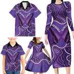 Australia Lupus Awareness Month Personalised Family Matching Long Sleeve Bodycon Dress and Hawaiian Shirt Butterfly Purple Ribbon Invisible Illness Indigenous Art