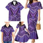 Australia Lupus Awareness Month Personalised Family Matching Mermaid Dress and Hawaiian Shirt Butterfly Purple Ribbon Invisible Illness Indigenous Art