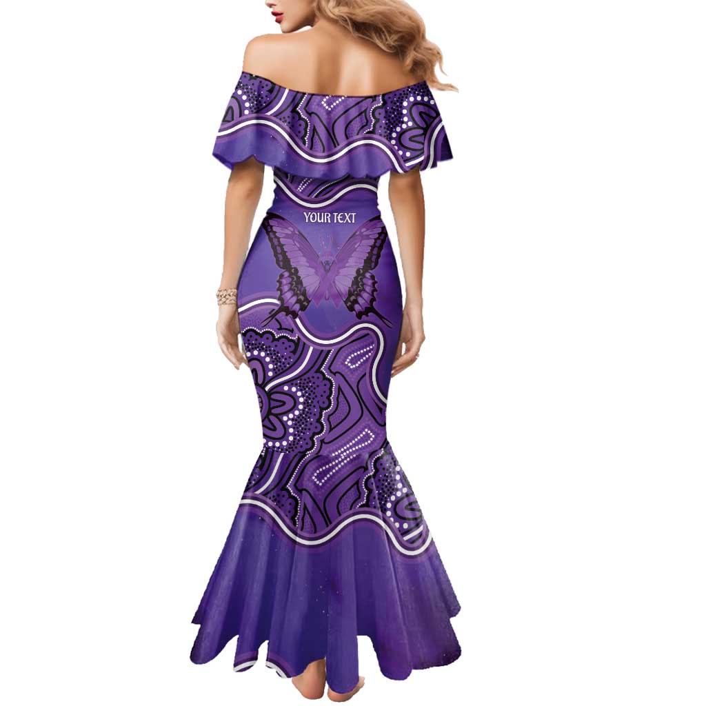 Australia Lupus Awareness Month Personalised Family Matching Mermaid Dress and Hawaiian Shirt Butterfly Purple Ribbon Invisible Illness Indigenous Art