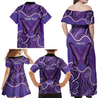 Australia Lupus Awareness Month Personalised Family Matching Off Shoulder Maxi Dress and Hawaiian Shirt Butterfly Purple Ribbon Invisible Illness Indigenous Art