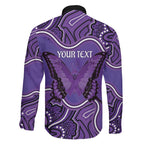 Australia Lupus Awareness Month Personalised Family Matching Off Shoulder Maxi Dress and Hawaiian Shirt Butterfly Purple Ribbon Invisible Illness Indigenous Art