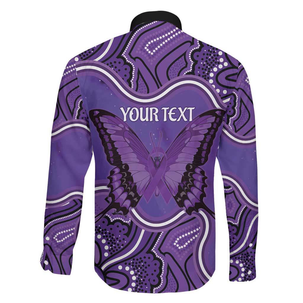 Australia Lupus Awareness Month Personalised Family Matching Off Shoulder Short Dress and Hawaiian Shirt Butterfly Purple Ribbon Invisible Illness Indigenous Art