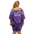 Australia Lupus Awareness Month Personalised Family Matching Off Shoulder Short Dress and Hawaiian Shirt Butterfly Purple Ribbon Invisible Illness Indigenous Art