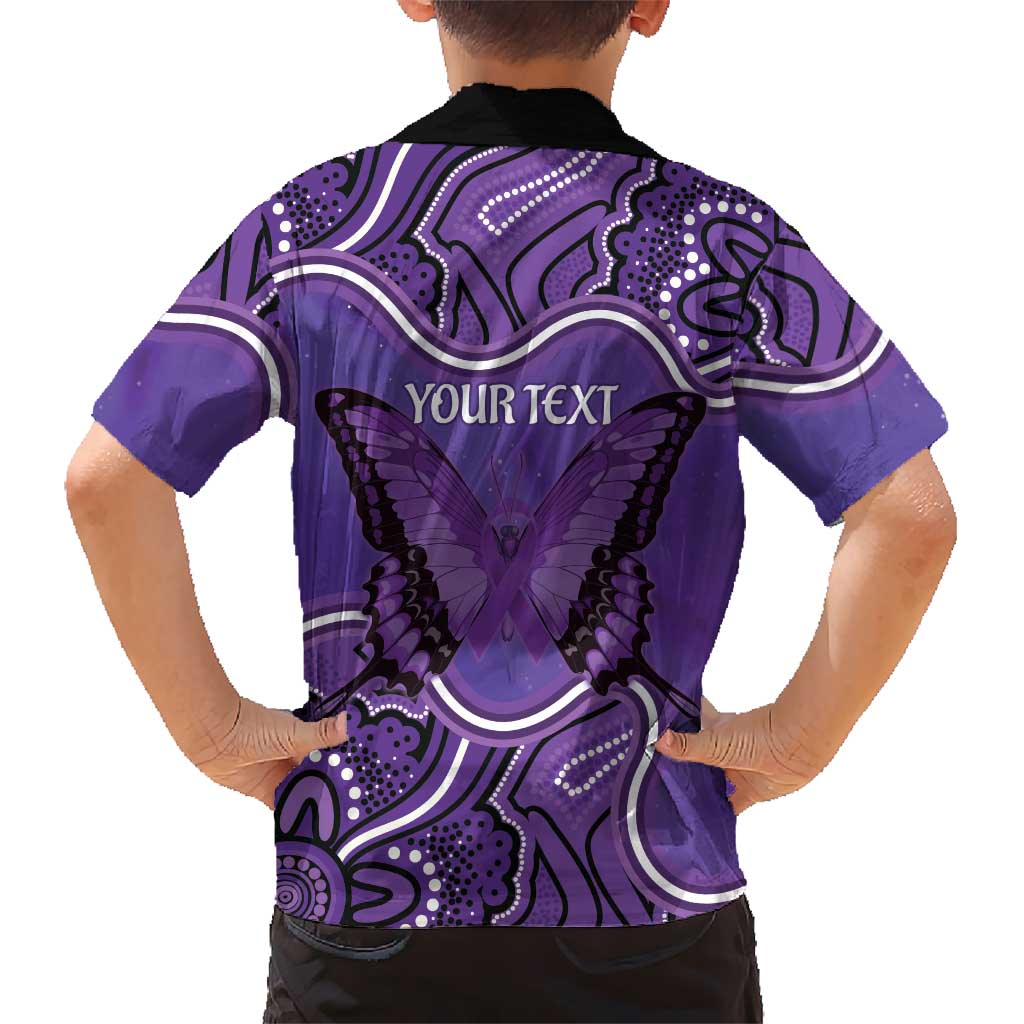 Australia Lupus Awareness Month Personalised Family Matching Puletasi and Hawaiian Shirt Butterfly Purple Ribbon Invisible Illness Indigenous Art