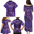 Australia Lupus Awareness Month Personalised Family Matching Puletasi and Hawaiian Shirt Butterfly Purple Ribbon Invisible Illness Indigenous Art