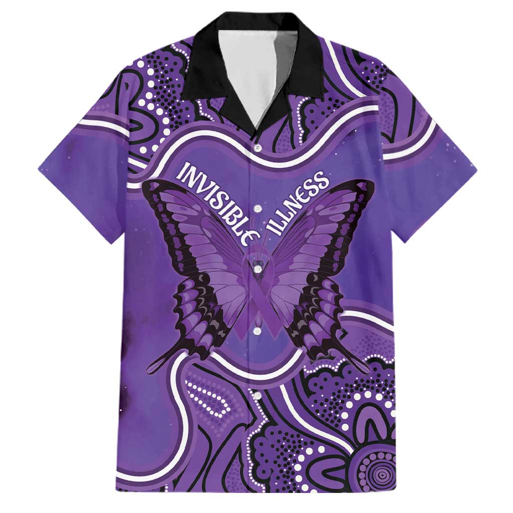 Australia Lupus Awareness Month Personalised Family Matching Puletasi and Hawaiian Shirt Butterfly Purple Ribbon Invisible Illness Indigenous Art