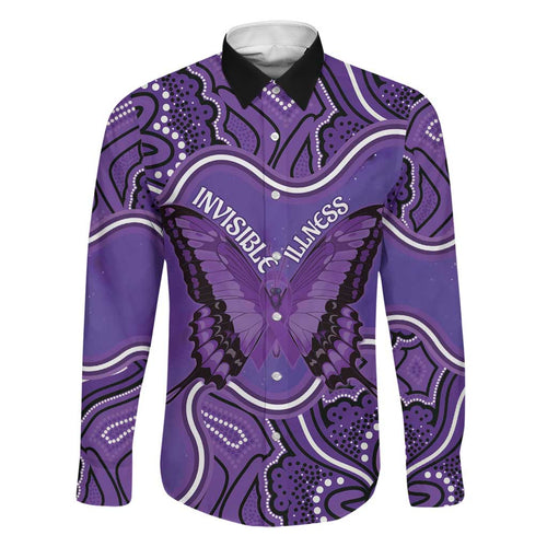 Australia Lupus Awareness Month Personalised Family Matching Puletasi and Hawaiian Shirt Butterfly Purple Ribbon Invisible Illness Indigenous Art
