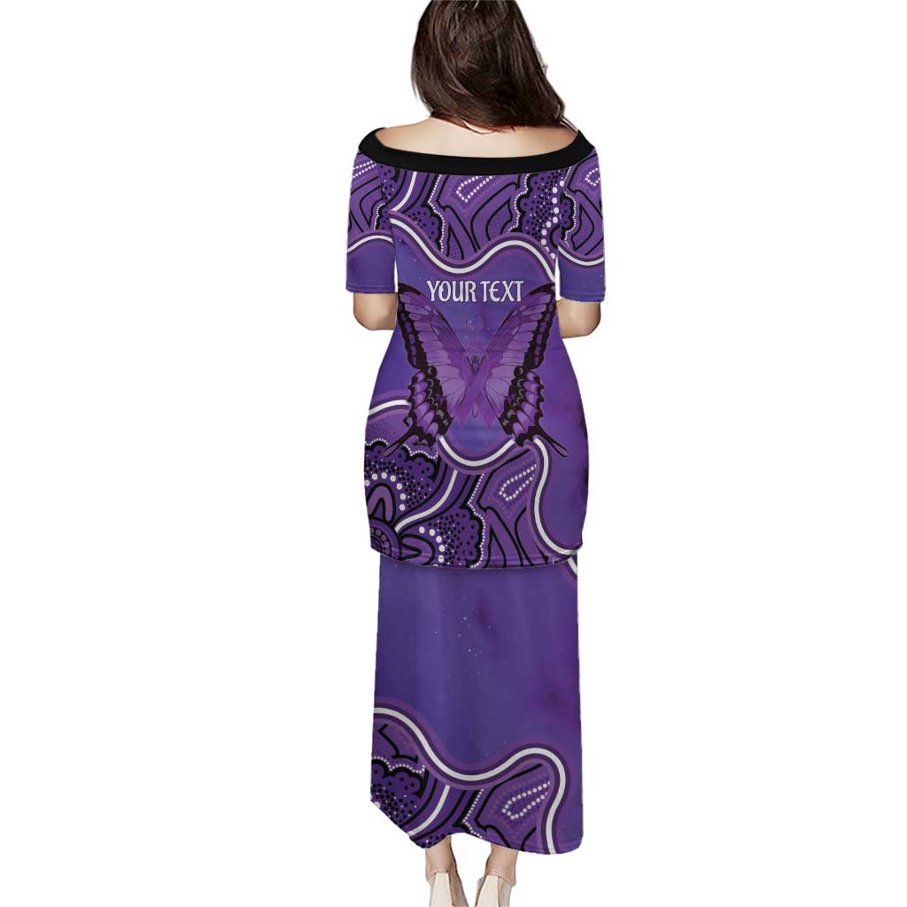 Australia Lupus Awareness Month Personalised Family Matching Puletasi and Hawaiian Shirt Butterfly Purple Ribbon Invisible Illness Indigenous Art