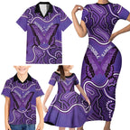 Australia Lupus Awareness Month Personalised Family Matching Short Sleeve Bodycon Dress and Hawaiian Shirt Butterfly Purple Ribbon Invisible Illness Indigenous Art