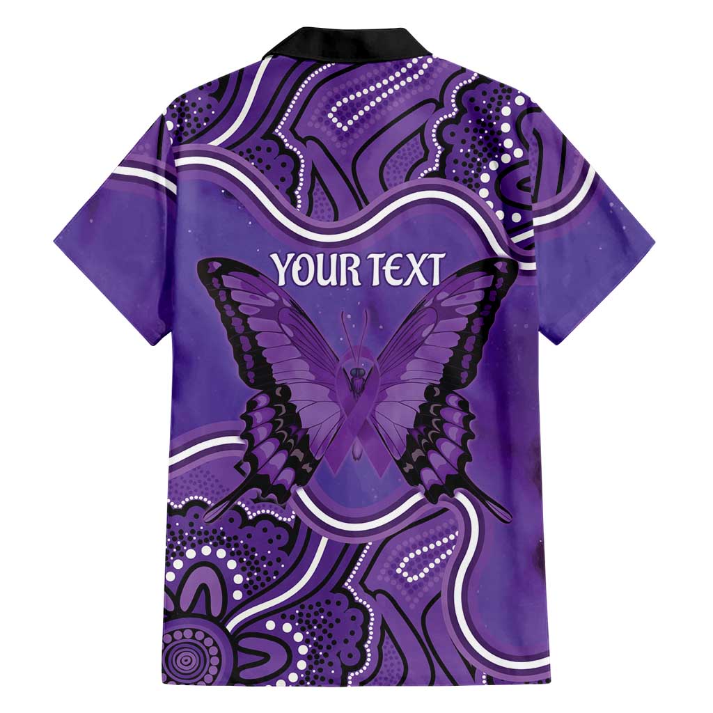Australia Lupus Awareness Month Personalised Family Matching Short Sleeve Bodycon Dress and Hawaiian Shirt Butterfly Purple Ribbon Invisible Illness Indigenous Art
