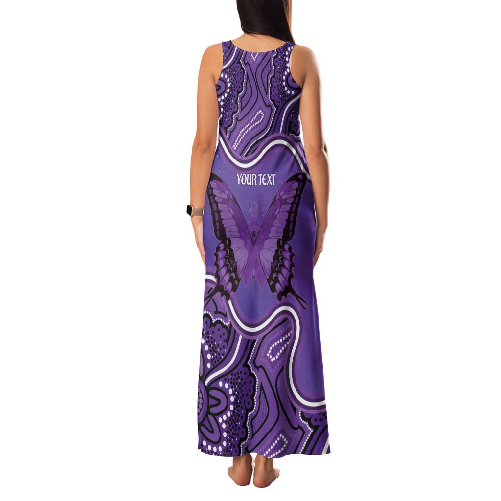 Australia Lupus Awareness Month Personalised Family Matching Tank Maxi Dress and Hawaiian Shirt Butterfly Purple Ribbon Invisible Illness Indigenous Art