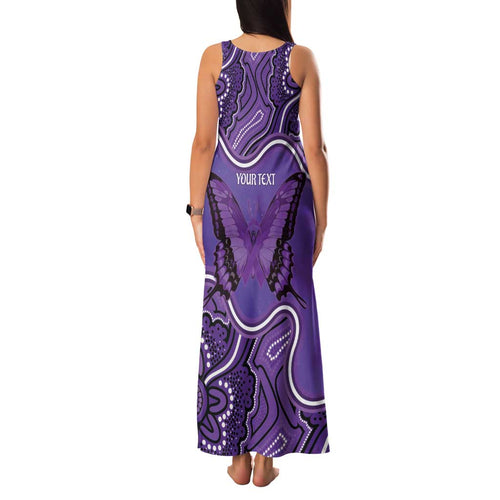Australia Lupus Awareness Month Personalised Family Matching Tank Maxi Dress and Hawaiian Shirt Butterfly Purple Ribbon Invisible Illness Indigenous Art