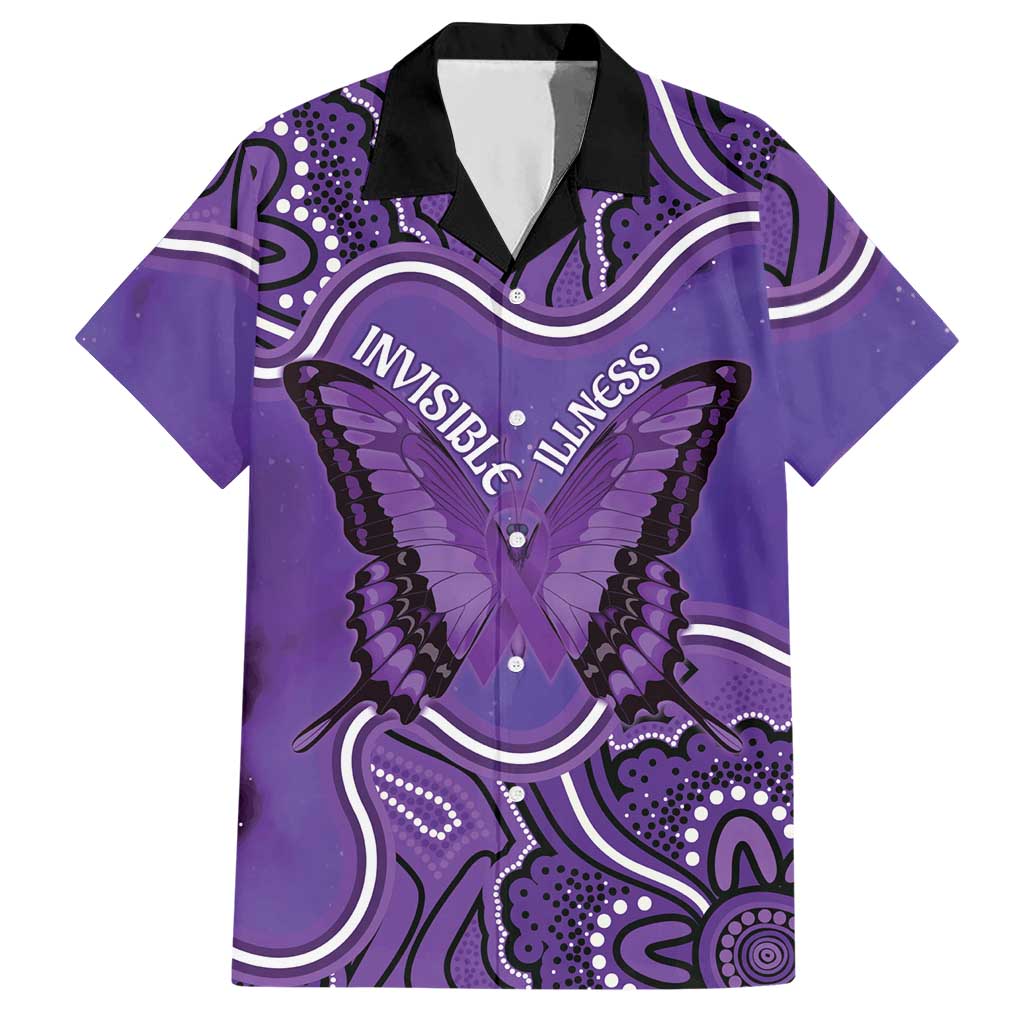 Australia Lupus Awareness Month Personalised Hawaiian Shirt Butterfly Purple Ribbon Invisible Illness Indigenous Art