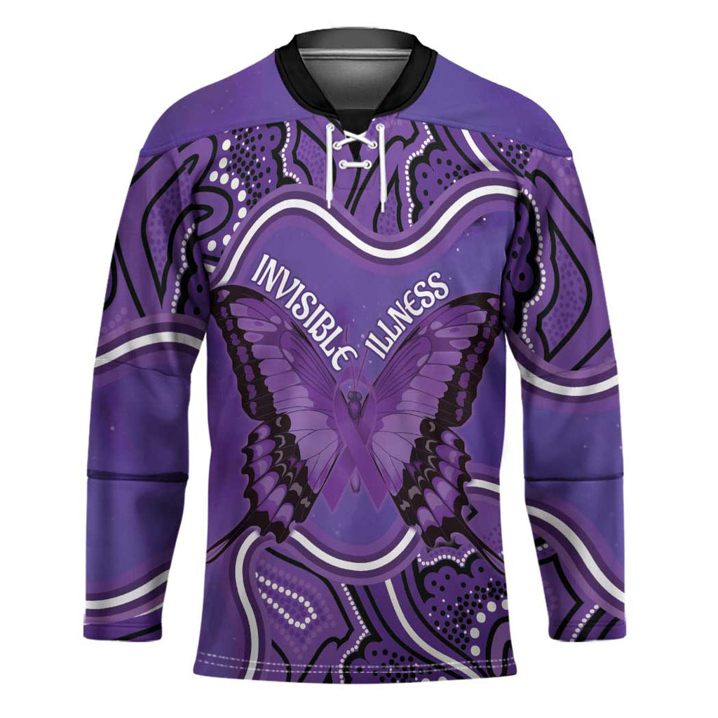 Australia Lupus Awareness Month Personalised Hockey Jersey Butterfly Purple Ribbon Invisible Illness Indigenous Art