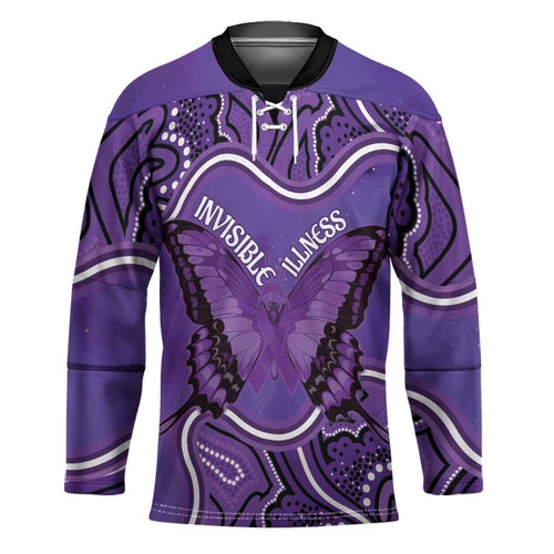Australia Lupus Awareness Month Personalised Hockey Jersey Butterfly Purple Ribbon Invisible Illness Indigenous Art