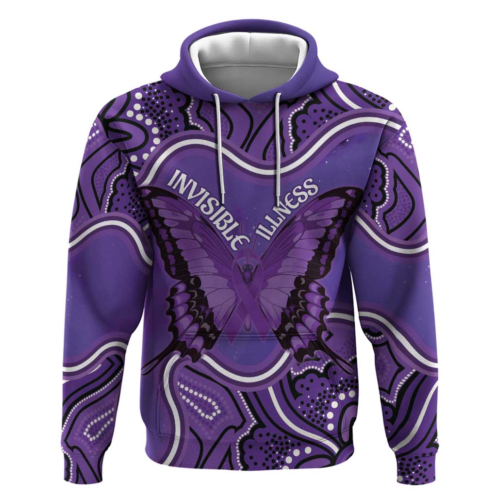 Australia Lupus Awareness Month Personalised Hoodie Butterfly Purple Ribbon Invisible Illness Indigenous Art