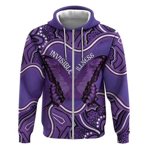Australia Lupus Awareness Month Personalised Hoodie Butterfly Purple Ribbon Invisible Illness Indigenous Art