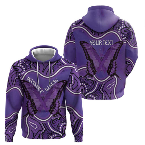 Australia Lupus Awareness Month Personalised Hoodie Butterfly Purple Ribbon Invisible Illness Indigenous Art