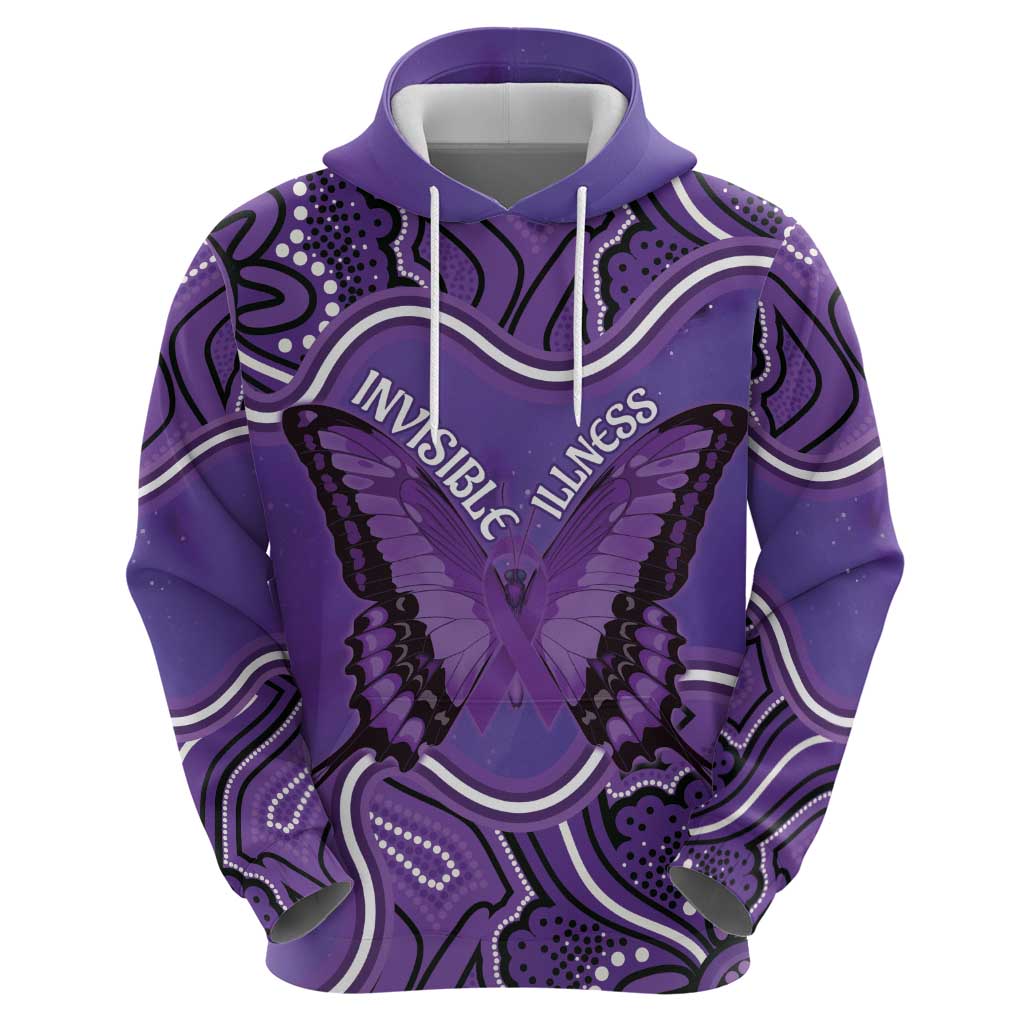 Australia Lupus Awareness Month Personalised Hoodie Butterfly Purple Ribbon Invisible Illness Indigenous Art