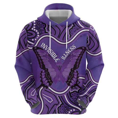 Australia Lupus Awareness Month Personalised Hoodie Butterfly Purple Ribbon Invisible Illness Indigenous Art