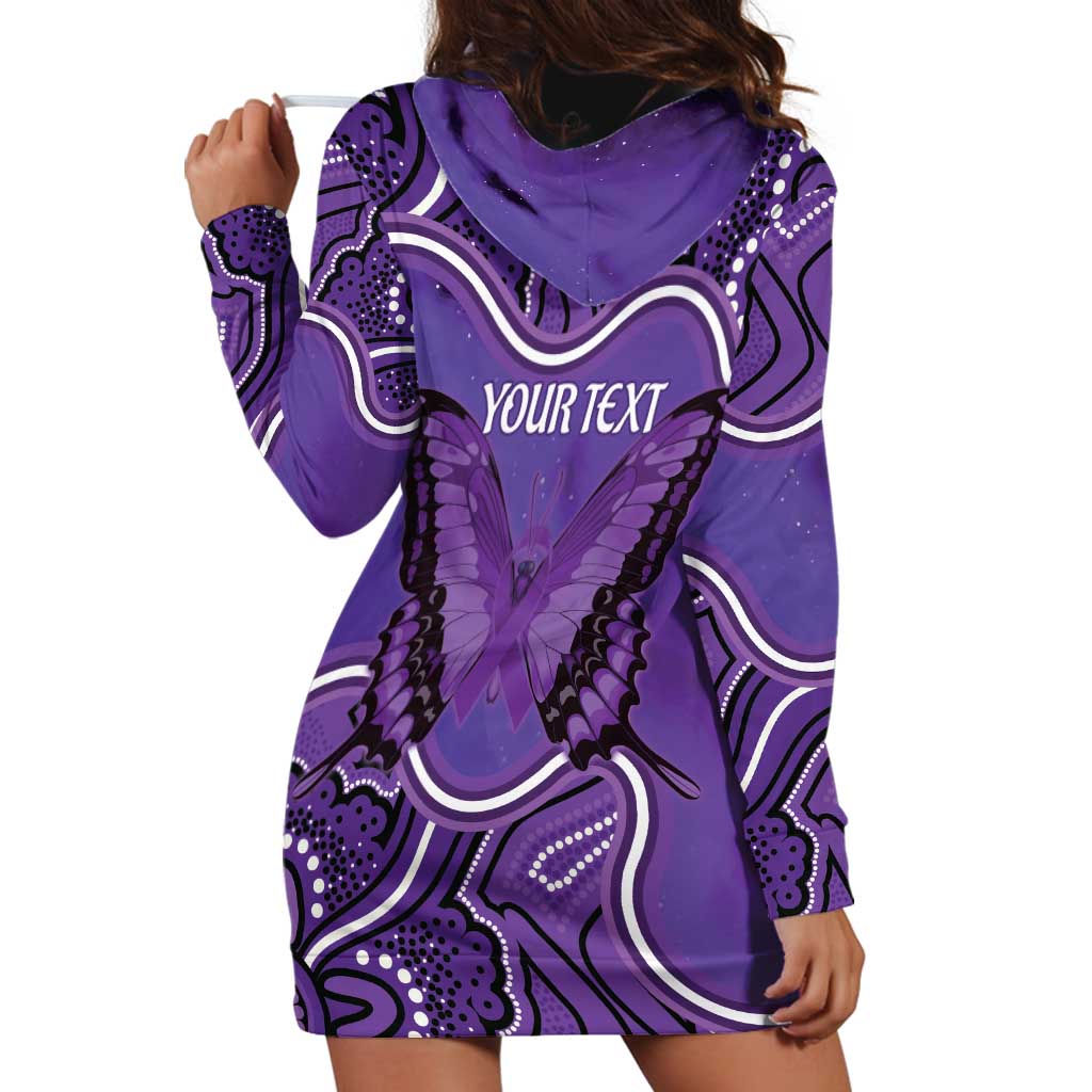 Australia Lupus Awareness Month Personalised Hoodie Dress Butterfly Purple Ribbon Invisible Illness Indigenous Art