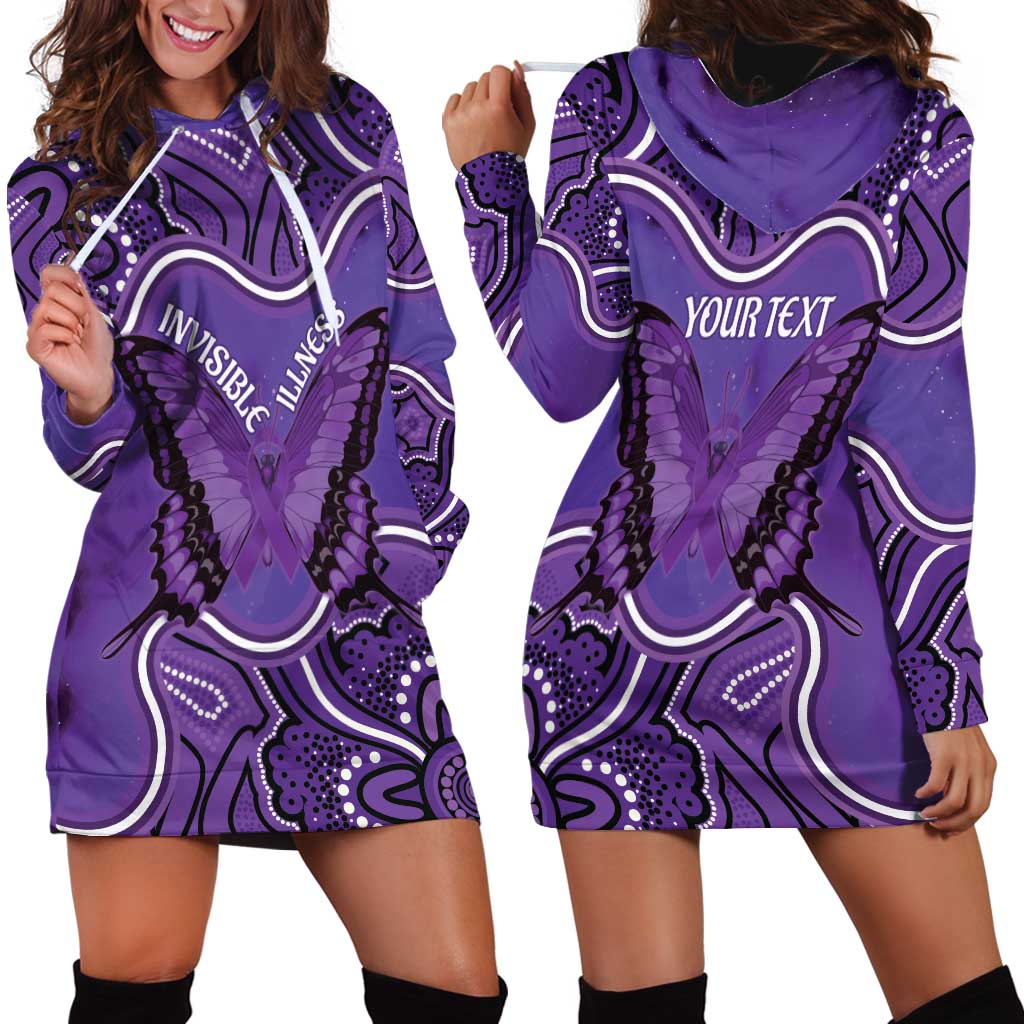 Australia Lupus Awareness Month Personalised Hoodie Dress Butterfly Purple Ribbon Invisible Illness Indigenous Art